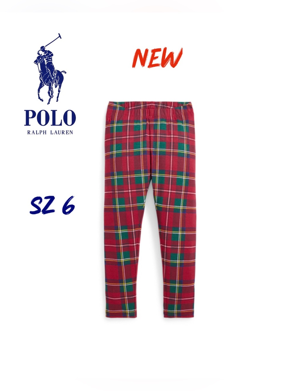 NWT Polo Ralph Lauren Girls Red Plaid Leggings - Size 6